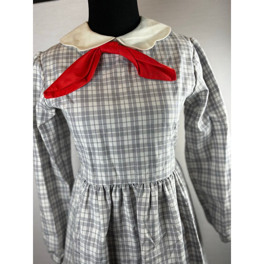 Sylvia Whyte vintage girls gray plaid dress with red bow size 14 - Picture 2 of 6